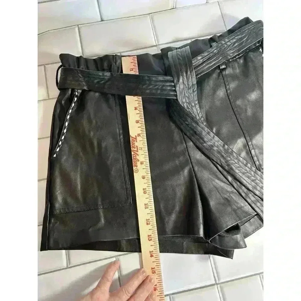 Faux Leather Black Paper Bag Shorts Large L Vegan Leather - Picture 4 of 8